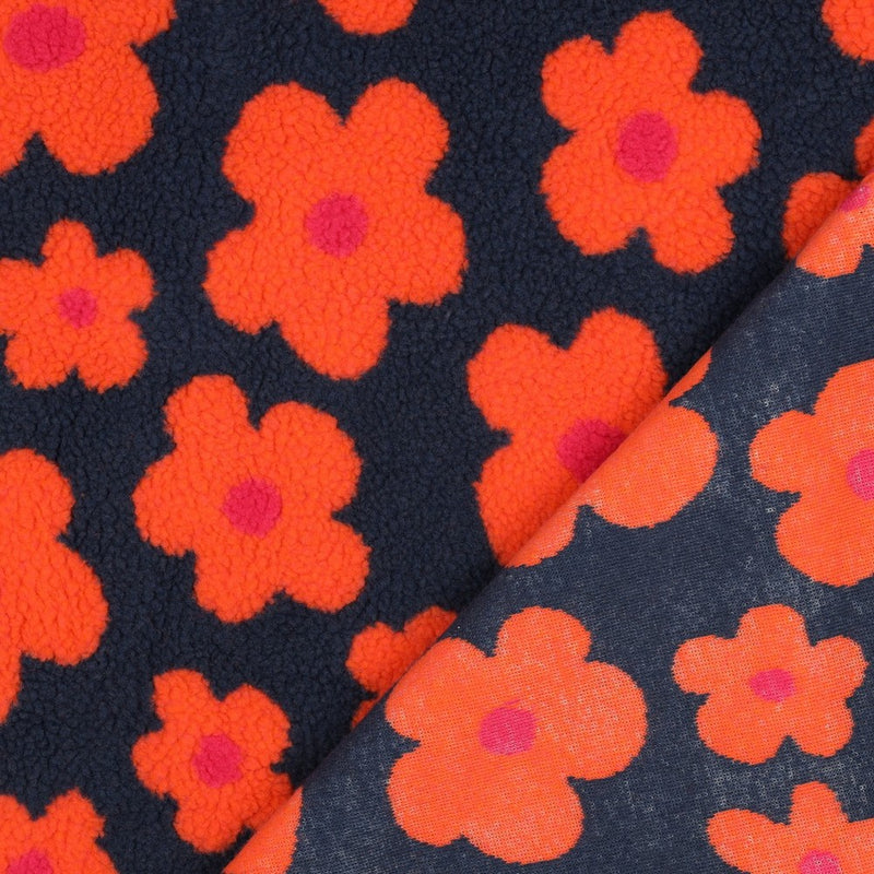 Teddy Stoff Jackenstoff Blumen blau