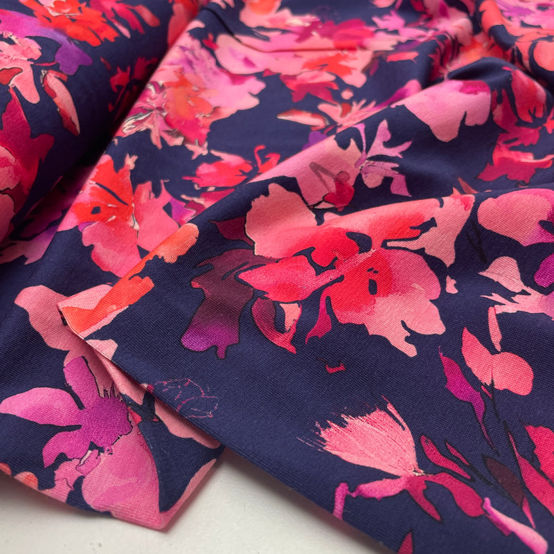 Poppy Jersey digital Stoff Blumen blau