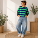 Poppy angerauter Soft Sweat Stoff Streifen grün blau