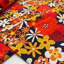Jersey Stoff Blumen blau Retro bunt