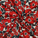 Cotton Satin Baumwolle Blumen offwhite rot