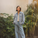 Denim Jeans leichte Baumwolle Stoff Streifen blau rosa