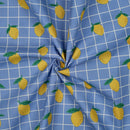 Poppy Design Beschichtete Baumwolle Stoff kariert Zitronen blau