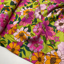 Viskose Crinkle Stoff Webware Blumen Muster grün