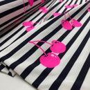 French Terry Sweat  Stoff Streifen Kirschen neon blau weiß