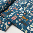 Cotton + Steel Baumwolle Stoff Kitty Kats blau