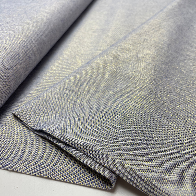 Baumwoll Leinen Stoff Lurex gold blau