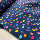 Jersey Stoff Kirschen blau bunt