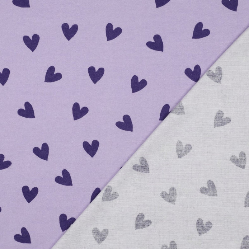 Baumwoll Flanell Stoff Herzen lila