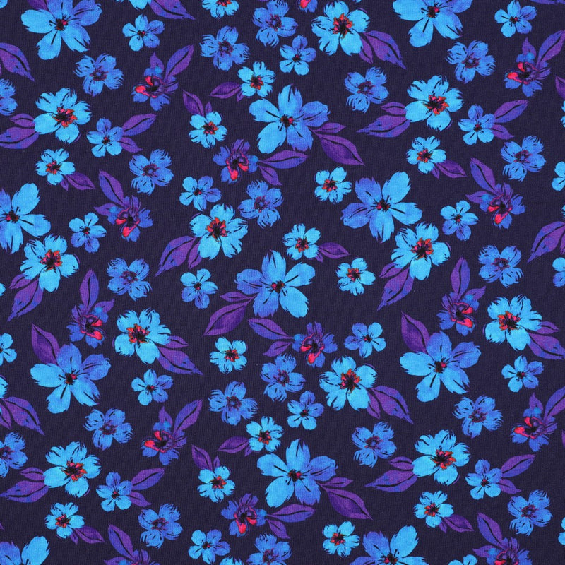 Poppy Jersey Stoff Blumen digital blau