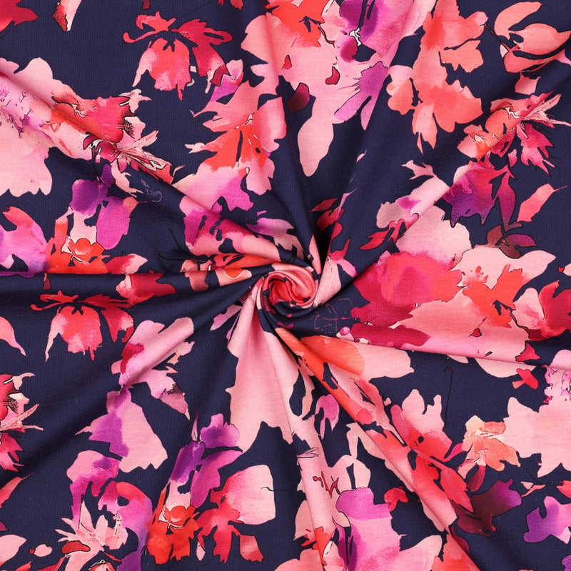 Poppy Jersey digital Stoff Blumen blau