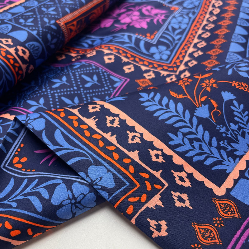 Cotton Satin Baumwolle Muster blau