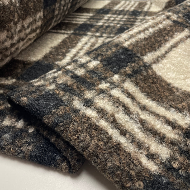 Boucle Stoff Jackenstoff kariert braun