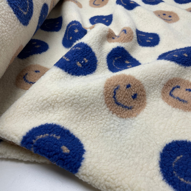 Teddy Stoff Jackenstoff Smileys beige