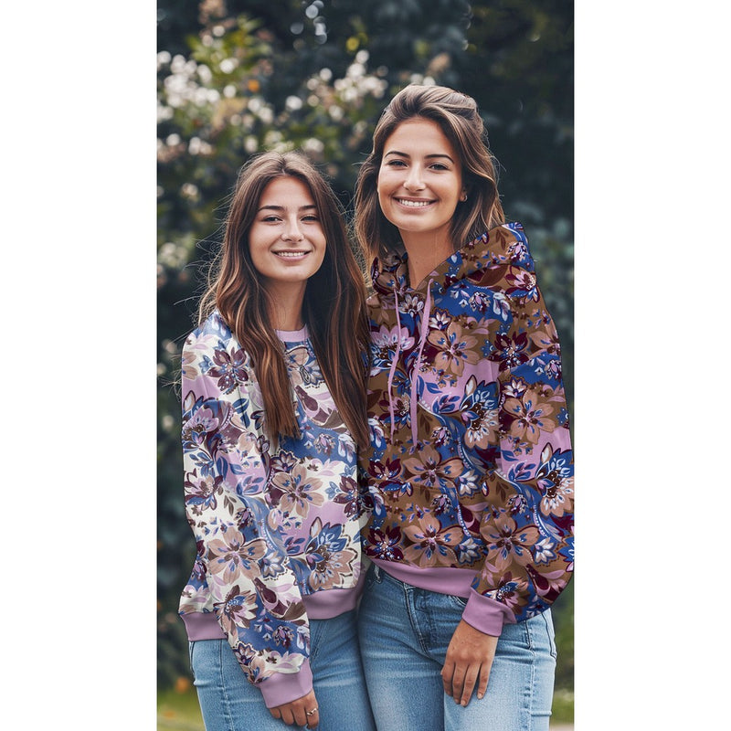 Poppy French Terry Sweat Stoff  Blumen braun