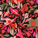 Pommé Viskose Stoff Webware Blumen Muster schwarz pink