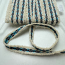 Veno Borte mit Fransen 15mm ecru blau