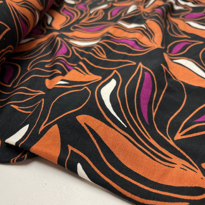 Viskose Jersey Stoff Digital Blumen schwarz