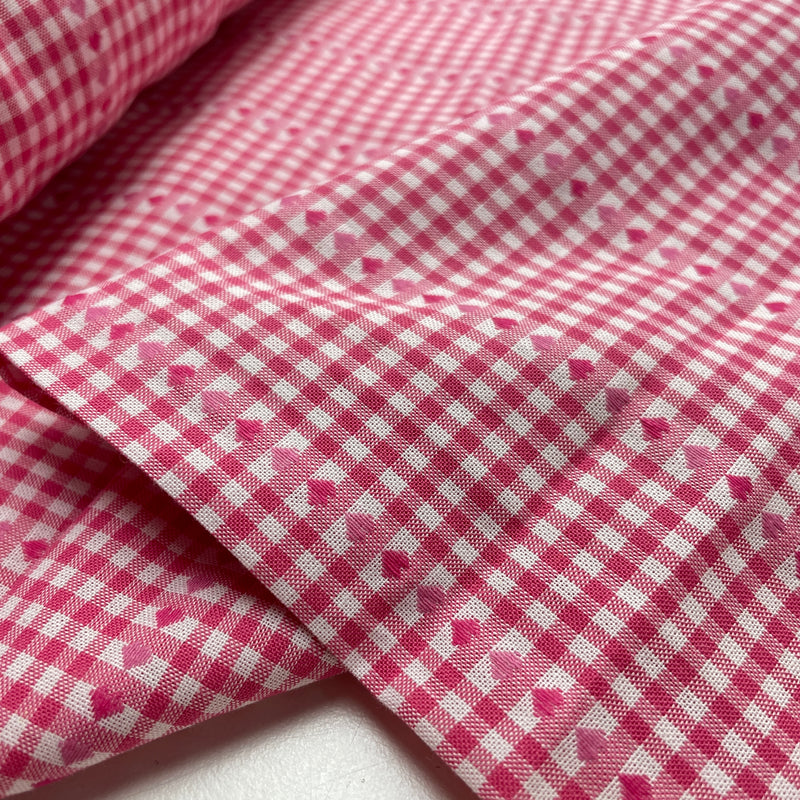 Baumwolle Jacquard Webware Stoff Herzen kariert rosa