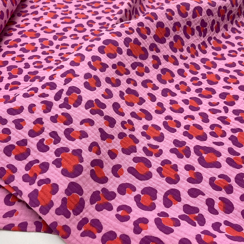 Musselin Stoff Double Gauze Baumwolle Leo pink