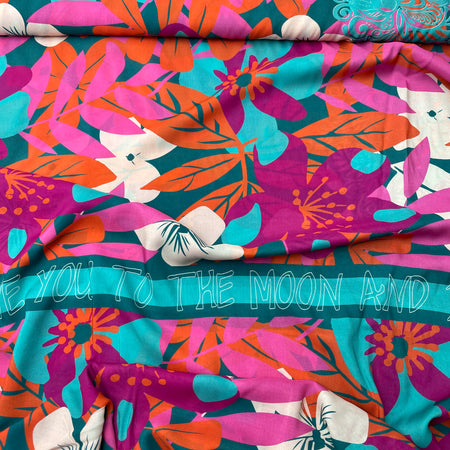 Panel Stoff Ibiza Viskose Voile Flower Border Stripes