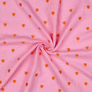 Musselin Stoff Double Gauze Stickerei Herzen rosa neon orange