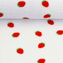 Swafing Thea Musselin Stoff Double Gauze Baumwolle Erdbeeren weiß