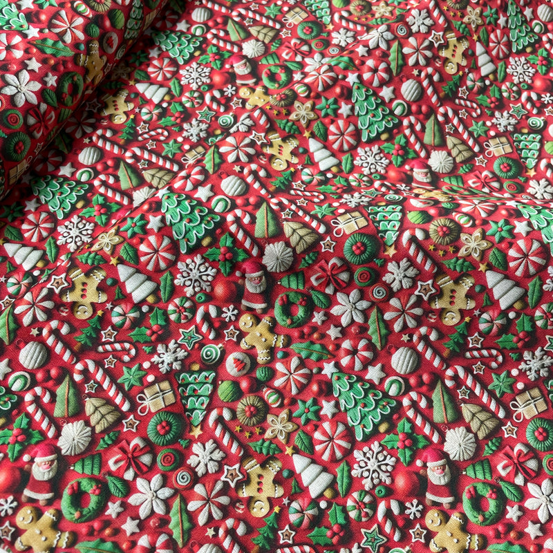 Baumwoll Stoff Weihnachten Muster rot