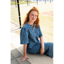 Jeans Baumwolle Webware Stoff Blumen Muster blau