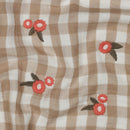 Musselin Stoff Double Gauze Stickerei Blumen kariert beige
