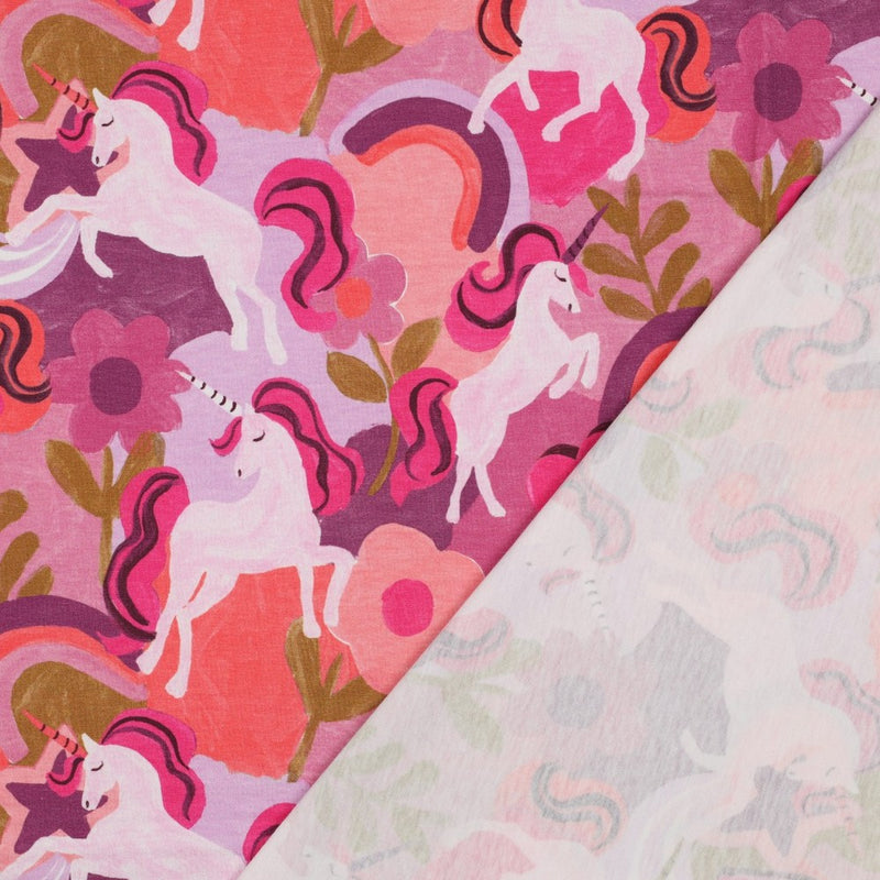 Poppy Jersey Stoff Einhorn pink
