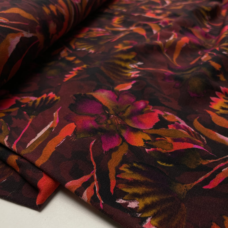 Poppy Jersey Stoff Digital Blumen braun