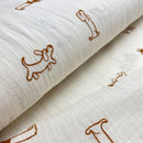 Musselin Stoff Double Gauze Stickerei Hunde ecru