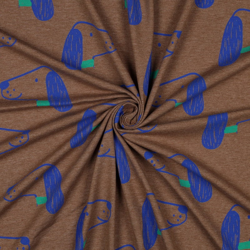 Poppy Jersey Stoff Hunde melange braun