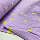 Musselin Stoff Double Gauze Stickerei Herzen flieder neongelb