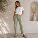 Denim Jeans leichte Baumwolle Stoff Streifen grün weiß