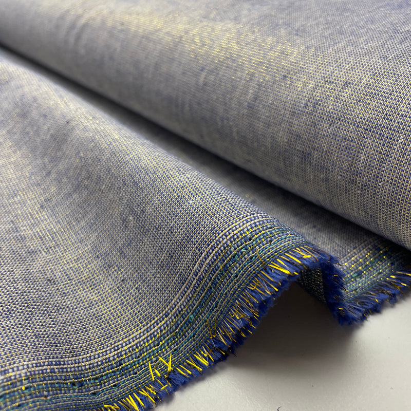 Baumwoll Leinen Stoff Lurex gold blau
