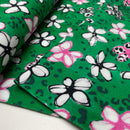 Rippjersey Stoff Blumen grün
