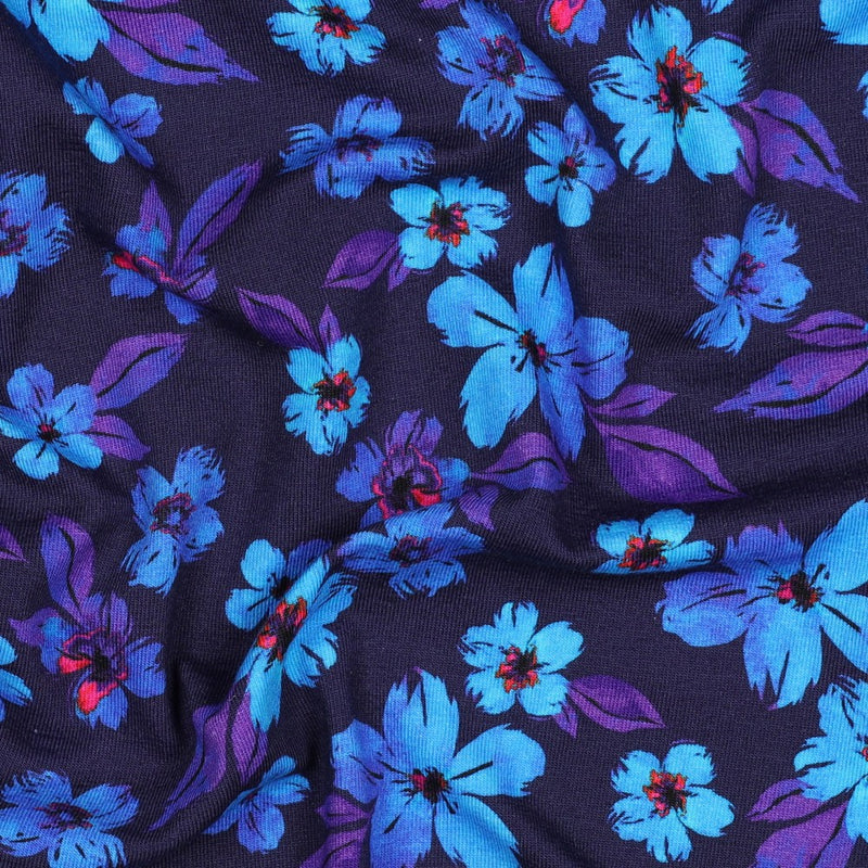 Poppy Jersey Stoff Blumen digital blau