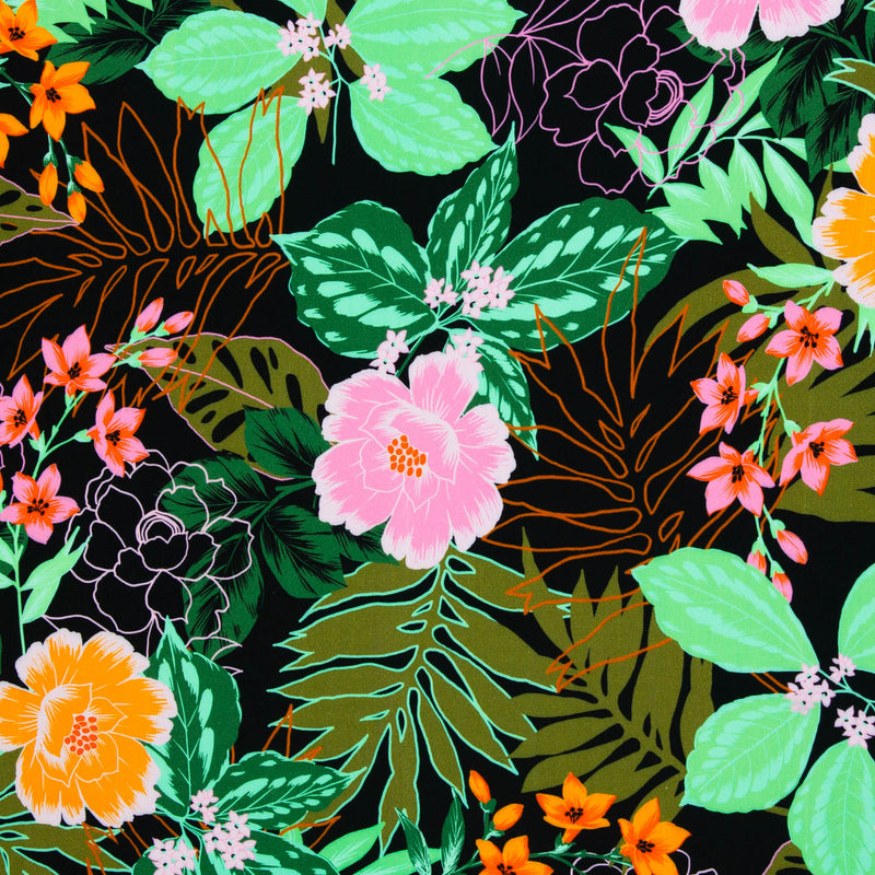 Swafing Julia Viskose Stoff Blumen schwarz