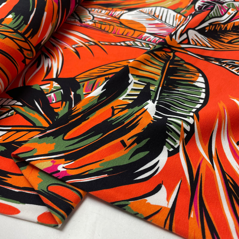Jersey Stoff Orange Jersey Stoff Blätter Muster Orange