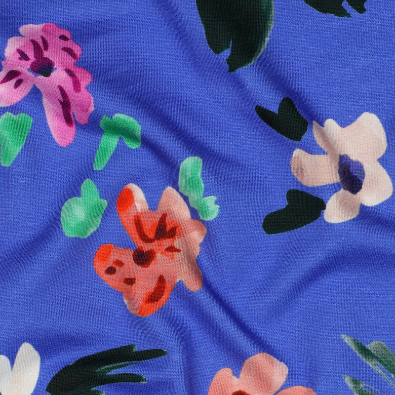 Nerida Hansen French Terry Sweat Stoff Blumen blau