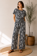 Viskose Crinkle Stoff Webware Muster schwarz