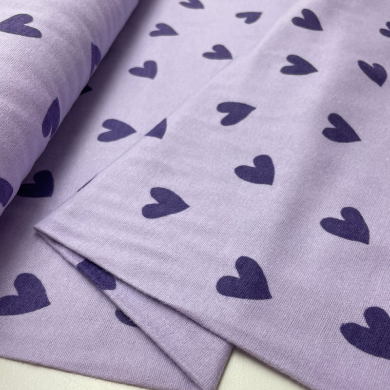 Baumwoll Flanell Stoff Herzen lila