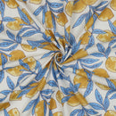 Handgefertigte Batik Baumwolle Zitronen blau gelb