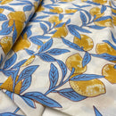 Handgefertigte Batik Baumwolle Zitronen blau gelb