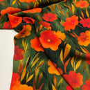 Viskose Ecovero Stoff Webware Blumen Muster Mohnblumen grün