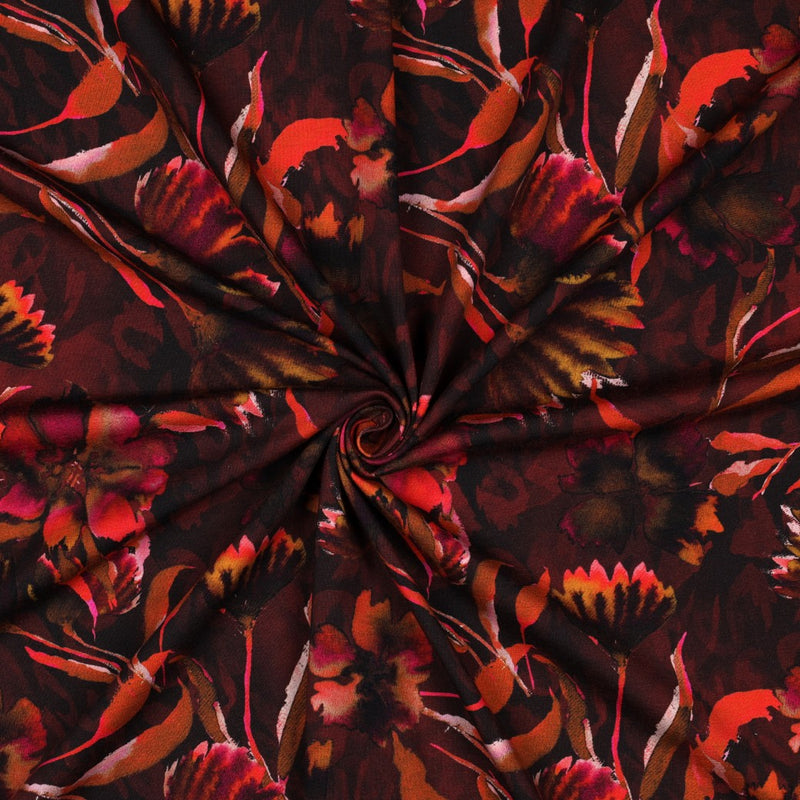 Poppy Jersey Stoff Digital Blumen braun