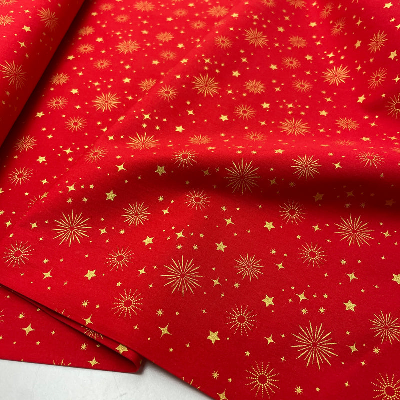 Baumwoll Stoff Weihnachten Sterne rot