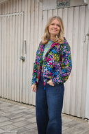 Swafing Malibou French Terry Sweat Stoff Blumen schwarz